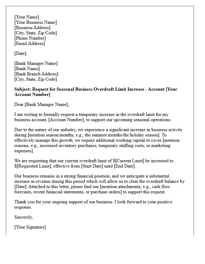 Seasonal Business Overdraft Limit Increase Letter