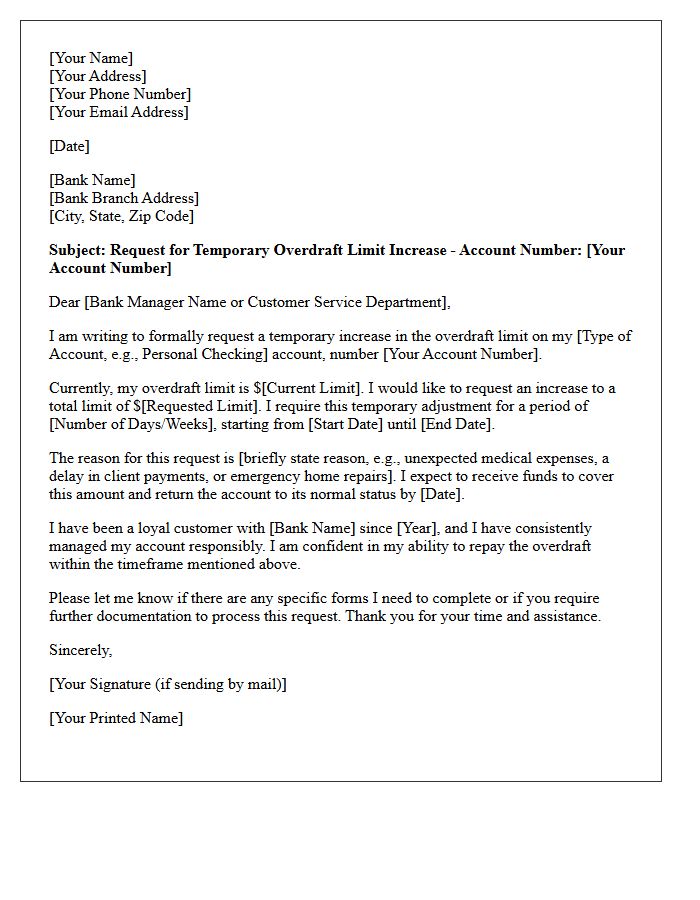Temporary Overdraft Limit Increase Request Letter
