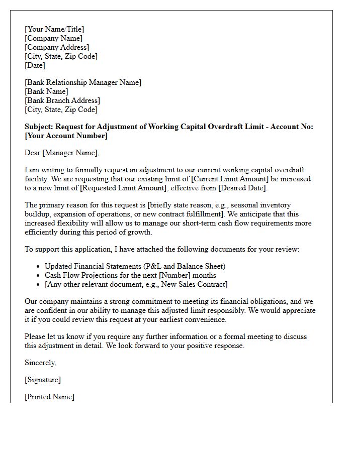 Working Capital Overdraft Limit Adjustment Letter