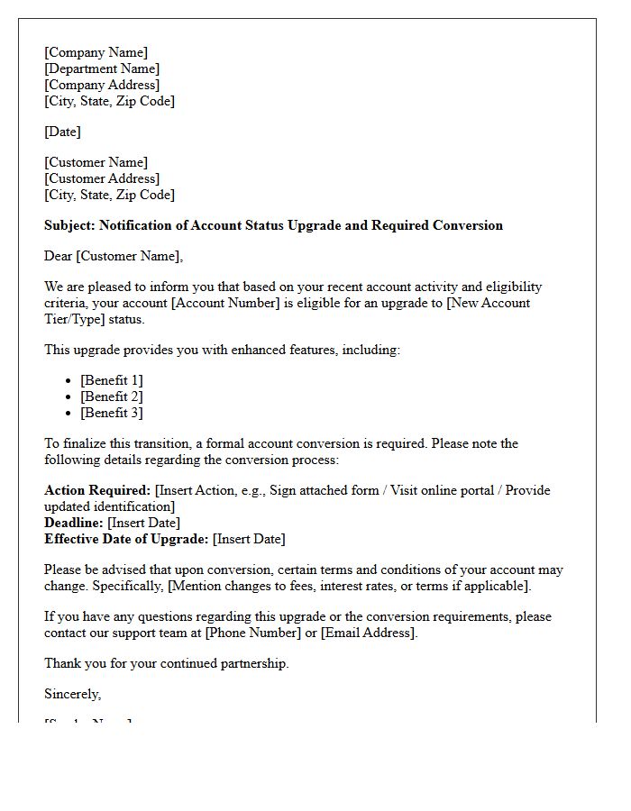 Account Status Upgrade and Conversion Requirement Letter