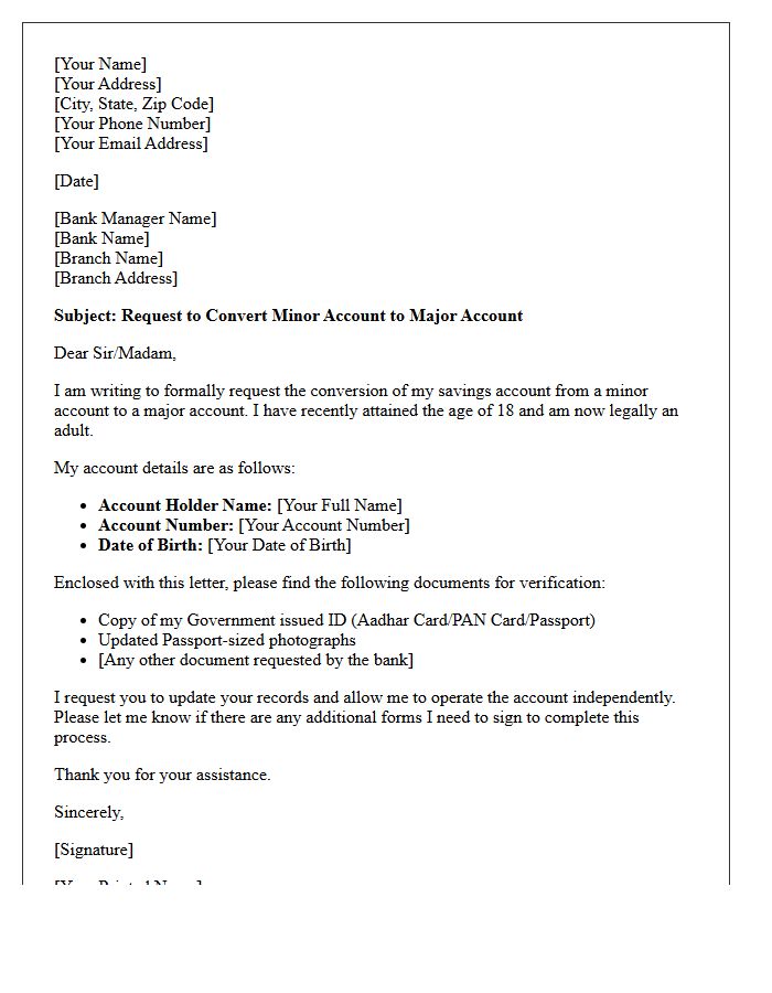 Customer Request for Minor to Major Account Conversion Letter