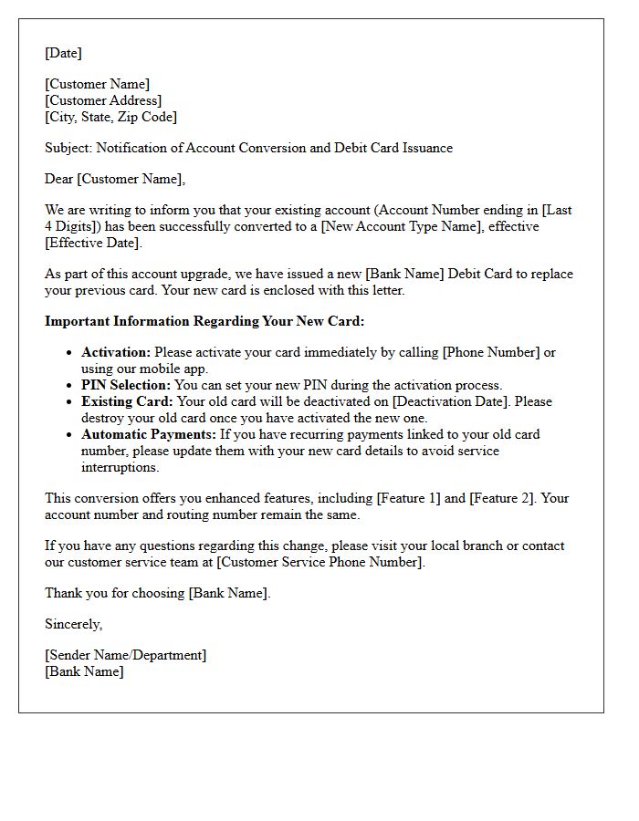 Debit Card Issuance and Account Conversion Letter