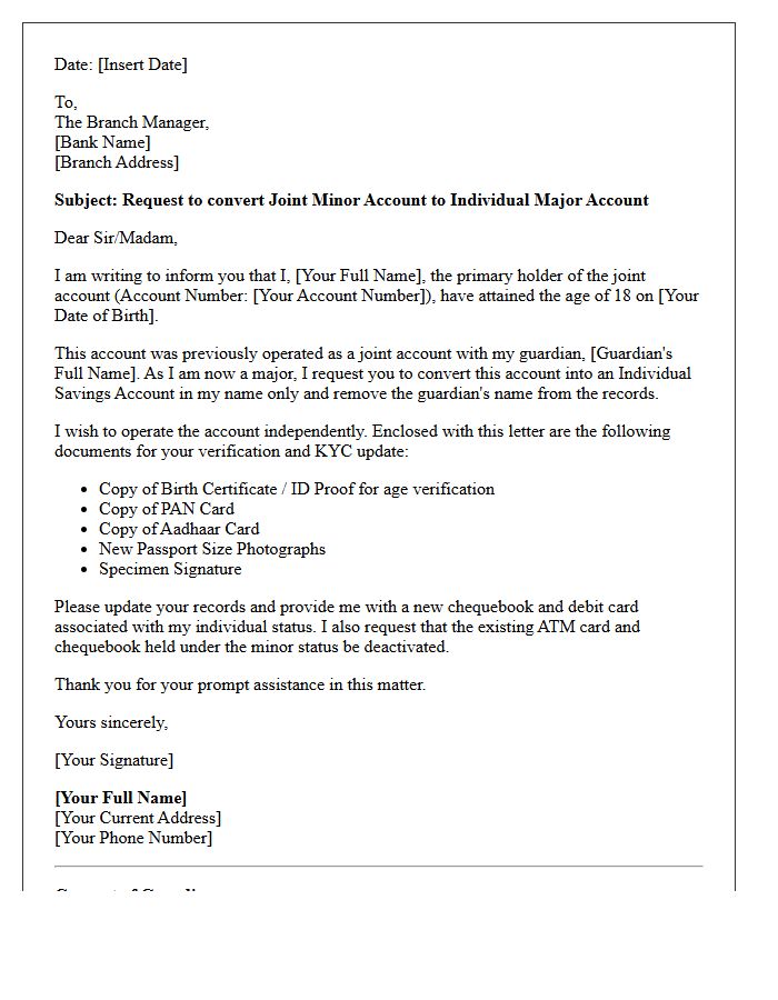 Joint Minor to Individual Major Account Conversion Letter