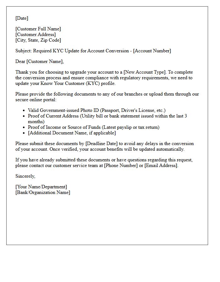 Know Your Customer Update for Account Conversion Letter