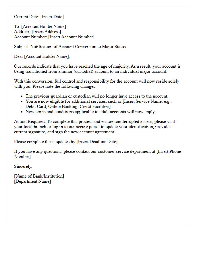 Minor to Major Account Conversion Notification Letter