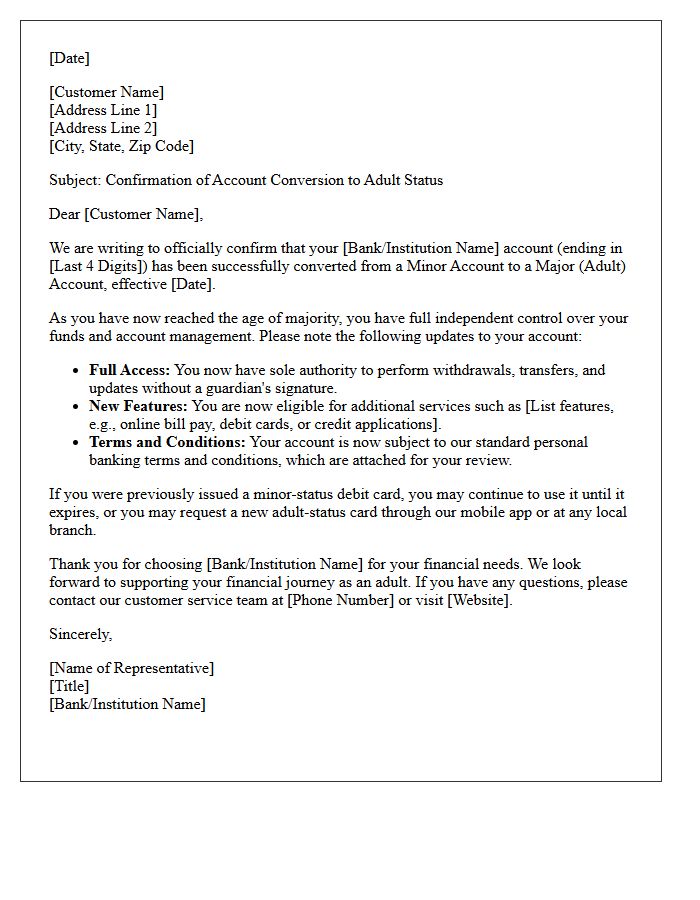 Successful Minor to Major Account Conversion Confirmation Letter