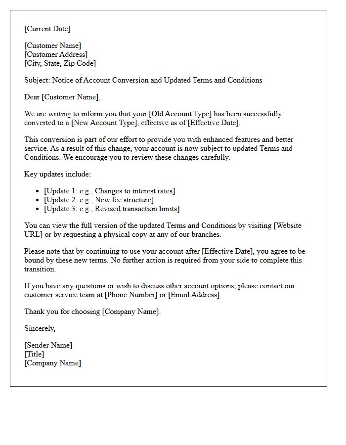 Updated Terms and Conditions Upon Account Conversion Letter