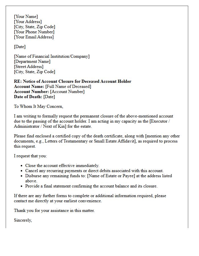 Deceased Account Holder Final Closure Letter