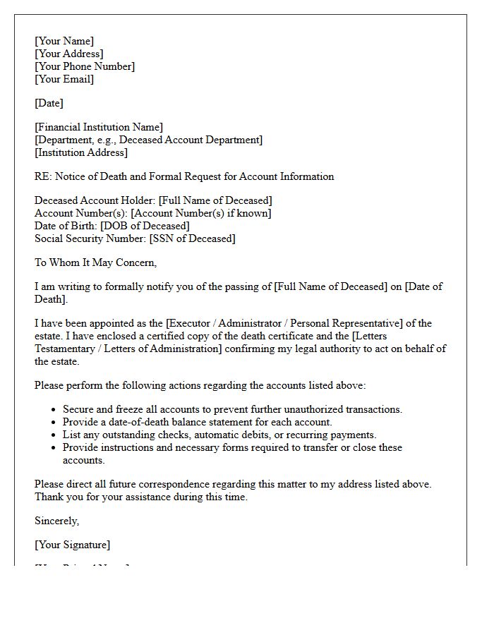 Estate Representative Deceased Account Holder Letter
