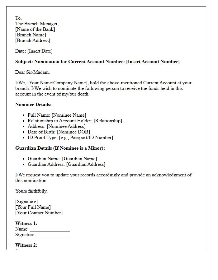 Current Account Beneficiary Nomination Letter