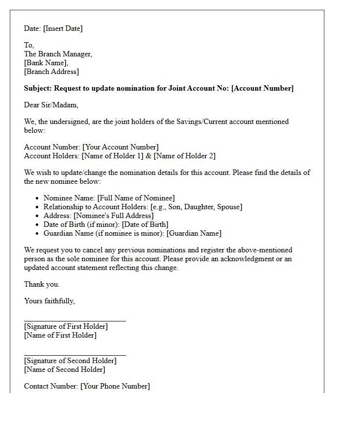 Joint Account Nomination Update Letter