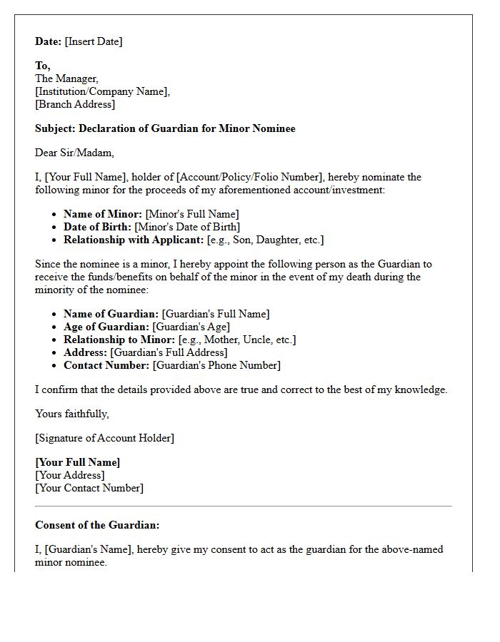 Minor Nominee Guardian Declaration Letter