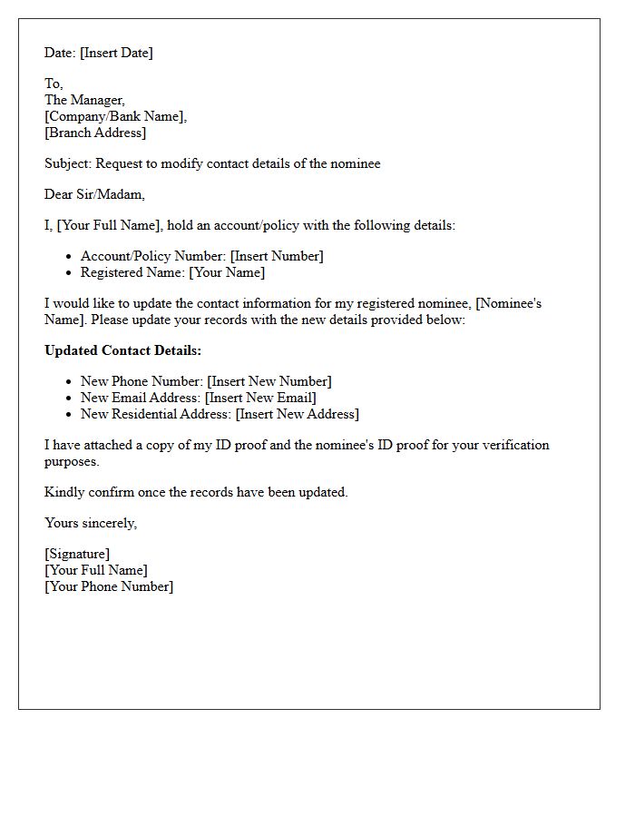 Nominee Contact Details Modification Letter