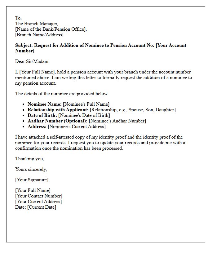 Pension Account Nominee Addition Letter