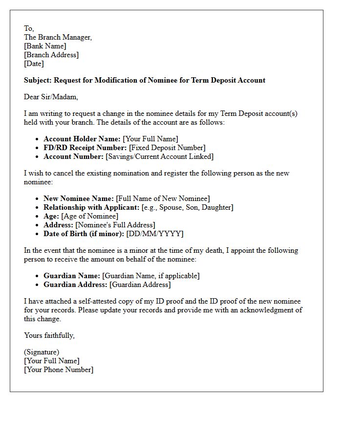 Term Deposit Nominee Modification Letter