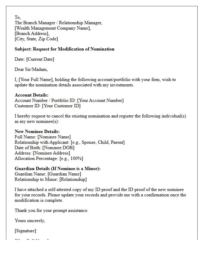 Wealth Management Nomination Modification Letter