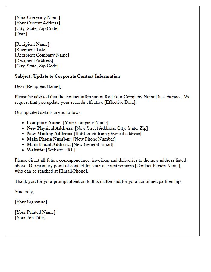 Corporate Business Contact Information Update Letter