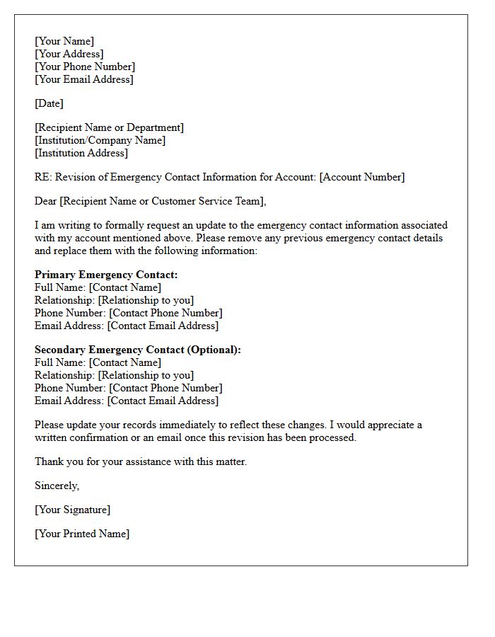 Emergency Account Contact Information Revision Letter