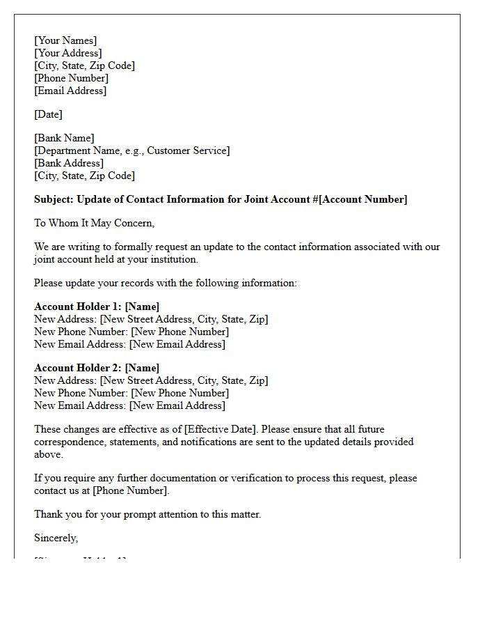 Joint Account Holder Contact Information Update Letter