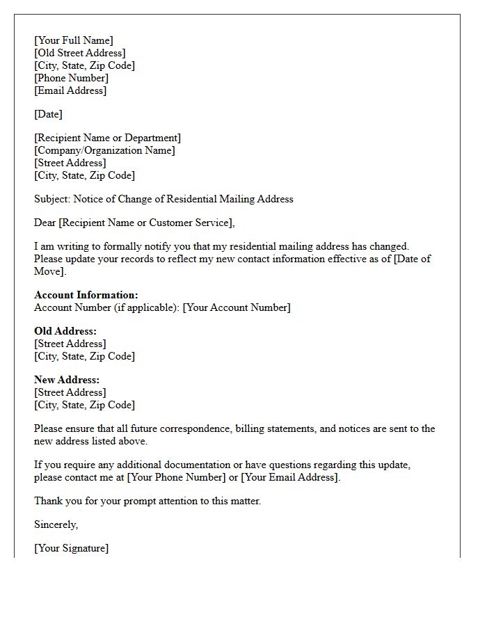 Residential Mailing Address Change and Update Letter
