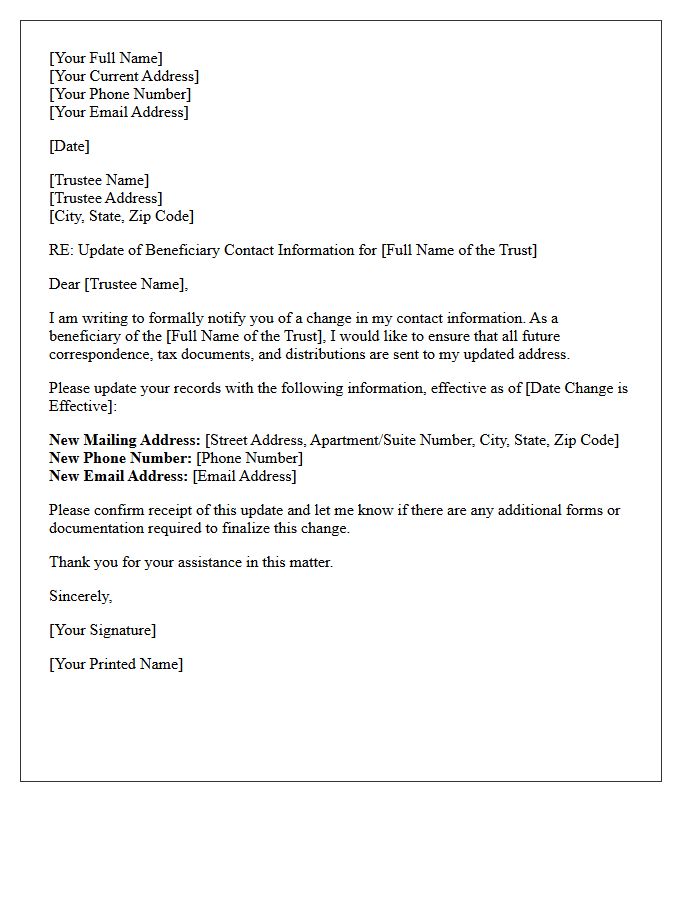 Trust Beneficiary Contact Information Update Letter