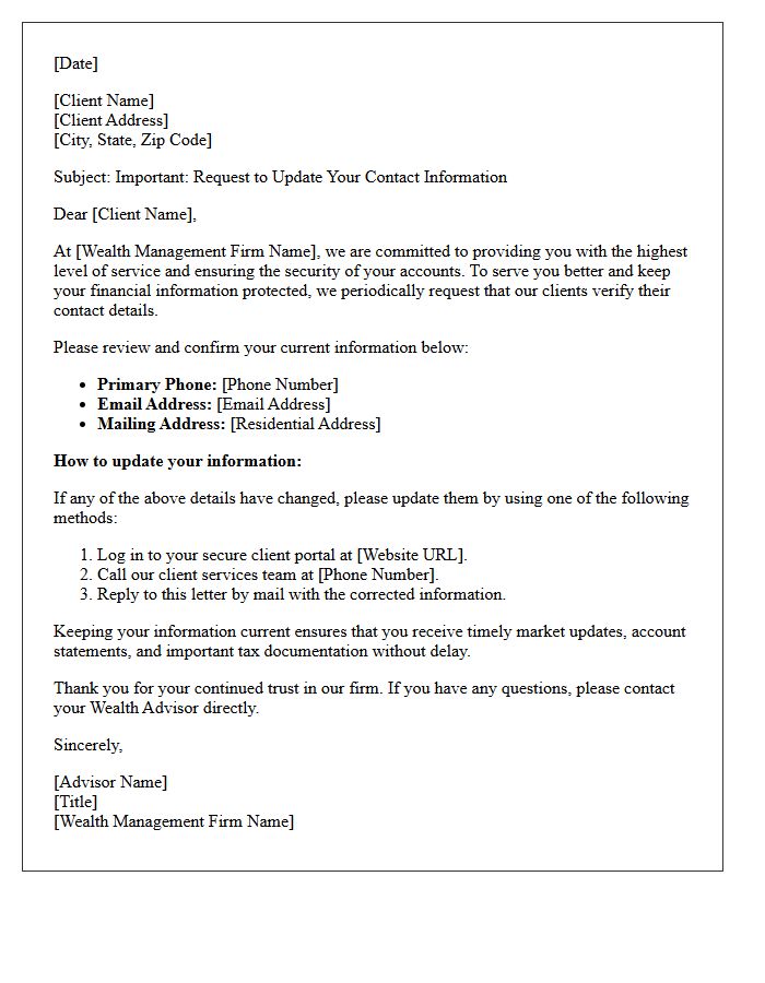 Wealth Management Client Contact Update Letter