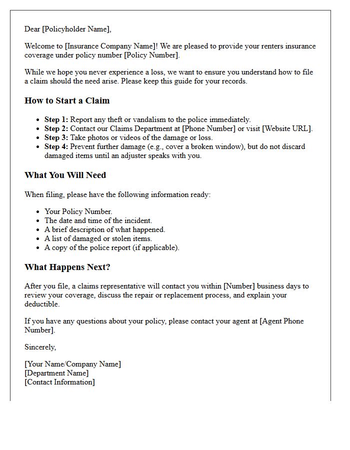 Claims Process Guide Renters Insurance Welcome Letter