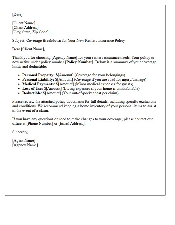 Coverage Breakdown New Renters Insurance Client Letter