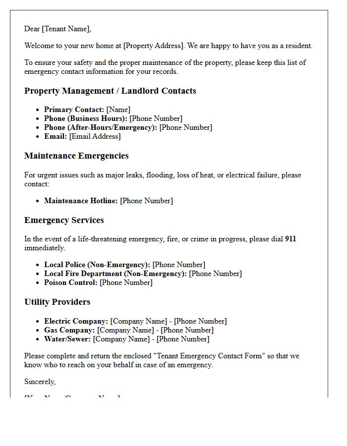 Emergency Contact Information Renters Welcome Letter