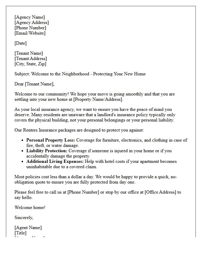 Local Agency Community Welcome Renters Insurance Letter