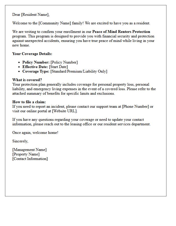 Peace Of Mind Renters Protection Welcome Letter