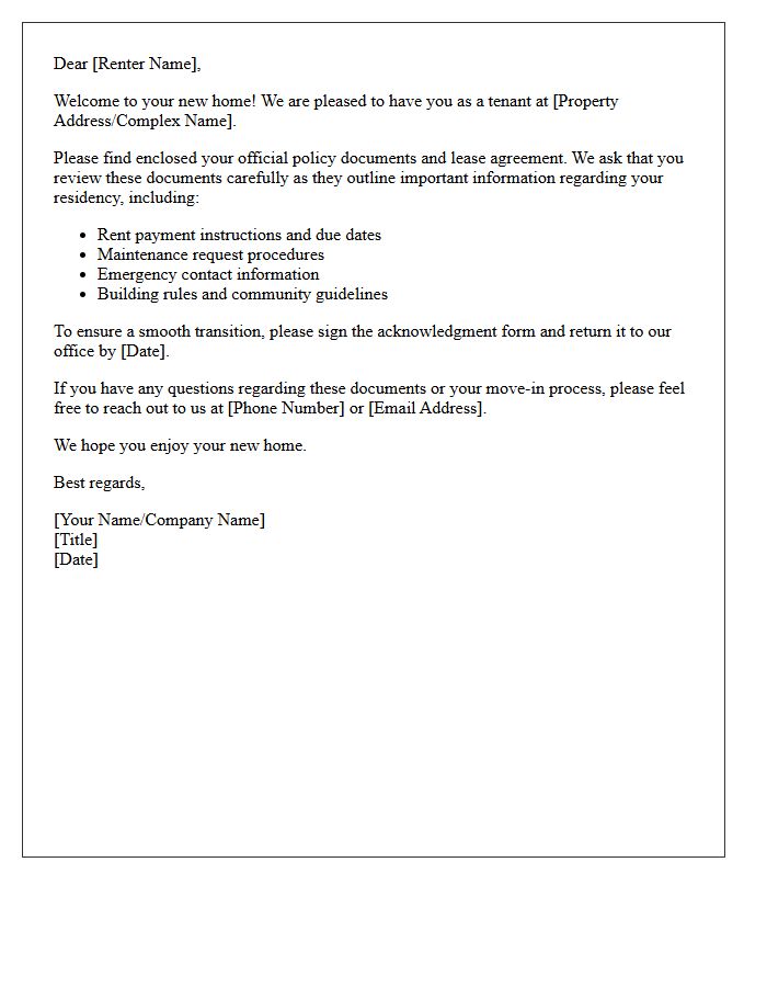 Policy Documents Enclosed New Renters Client Welcome Letter