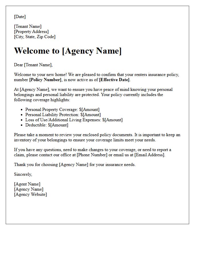 Standard Welcome To Our Agency Renters Insurance Letter