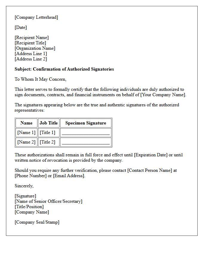Authorized Signature Confirmation Letter