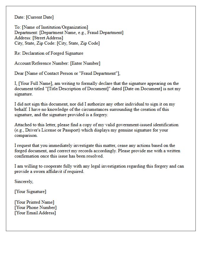 Forged Signature Declaration Letter