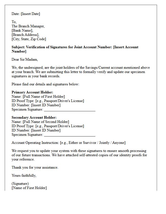 Joint Account Signature Verification Letter