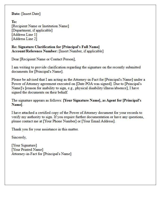 Power of Attorney Signature Clarification Letter