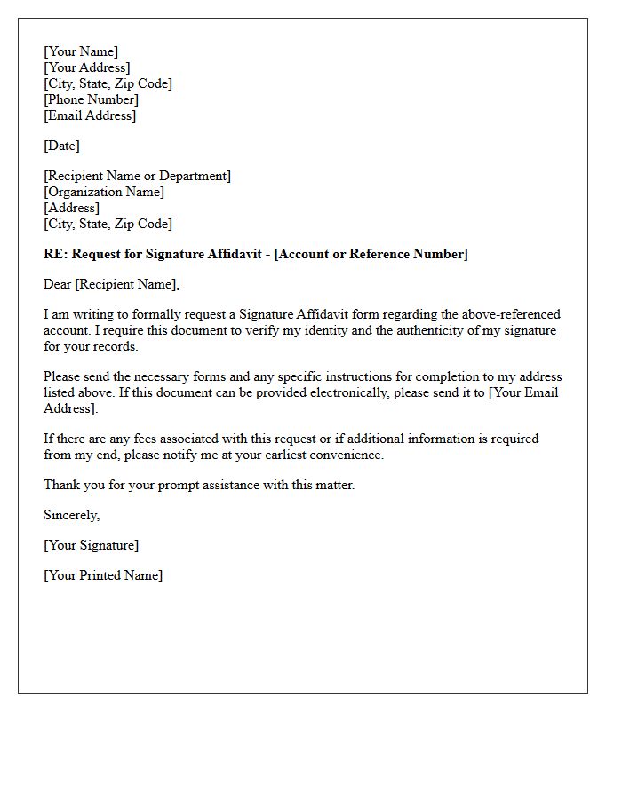 Signature Affidavit Request Letter