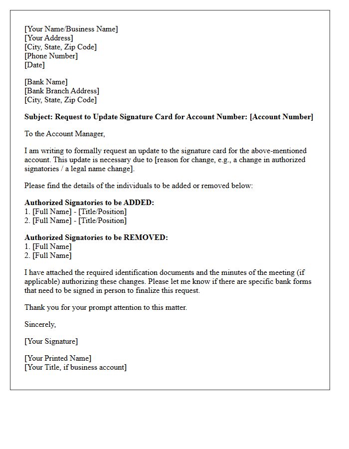 Signature Card Update Request Letter