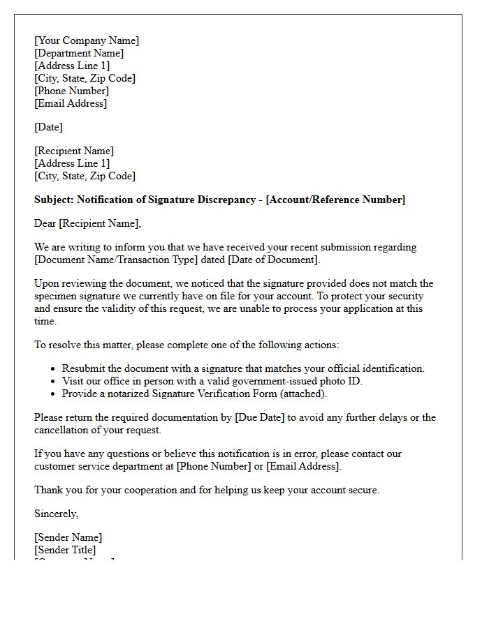 Signature Discrepancy Notification Letter