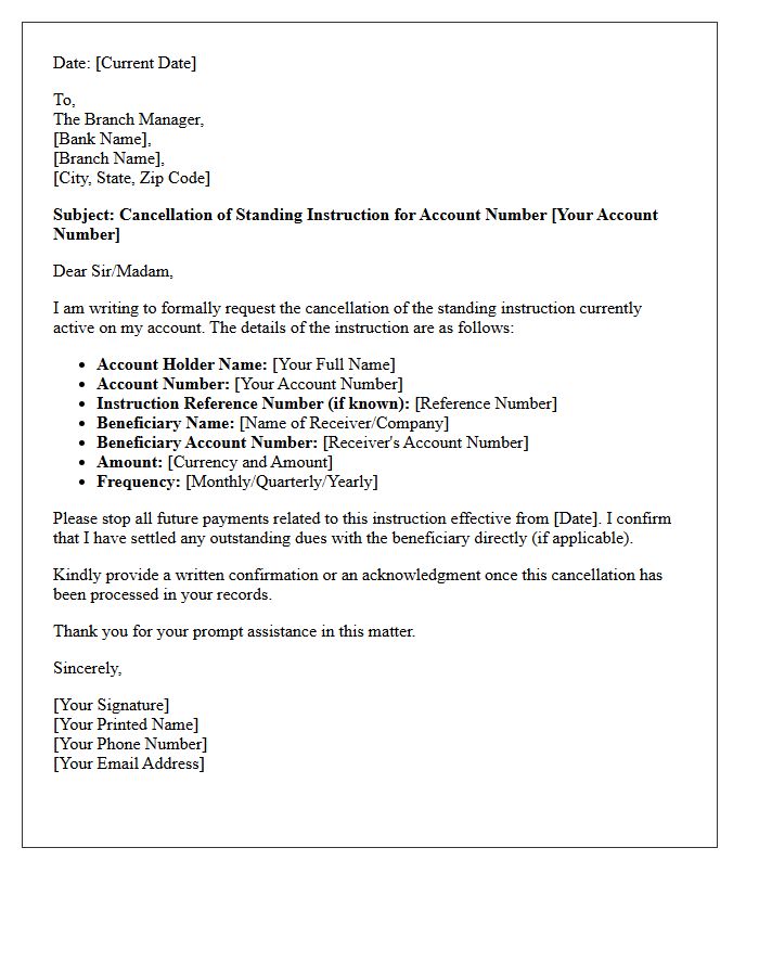 Standing Instruction Cancellation Authorization Letter