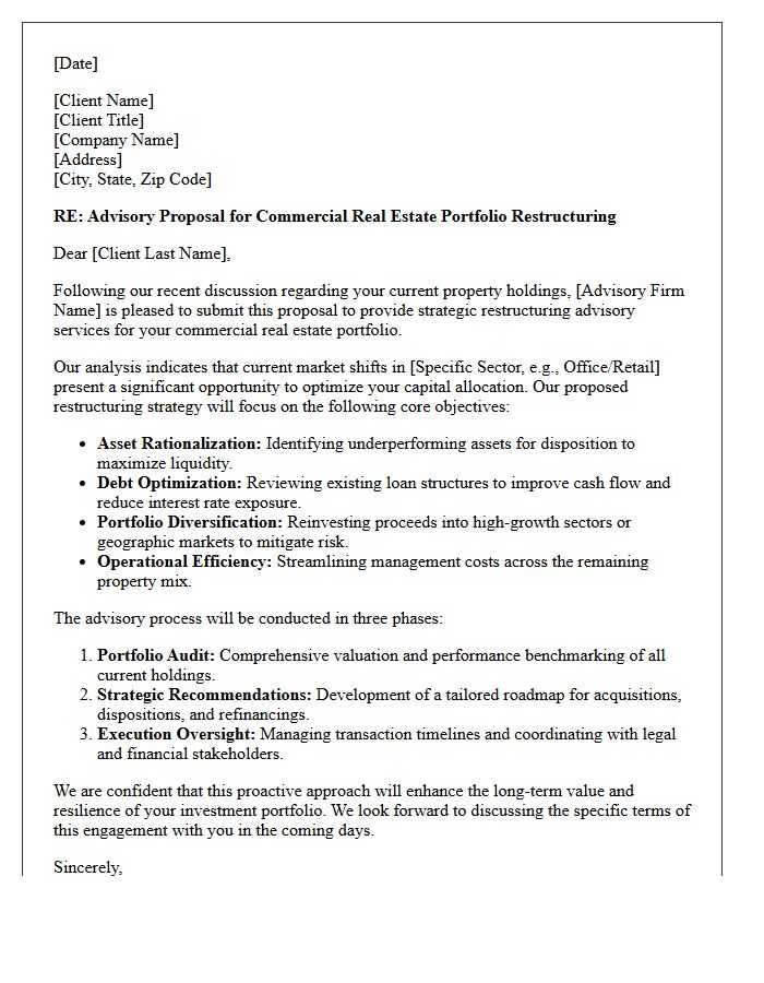 Commercial Real Estate Portfolio Restructuring Advisory Letter