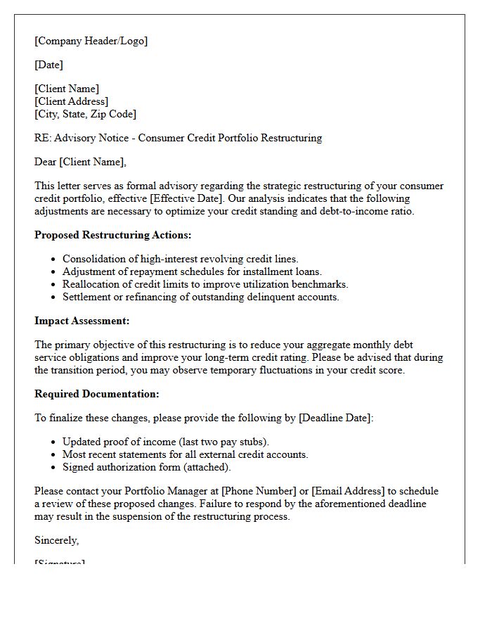 Consumer Credit Portfolio Restructuring Advisory Letter