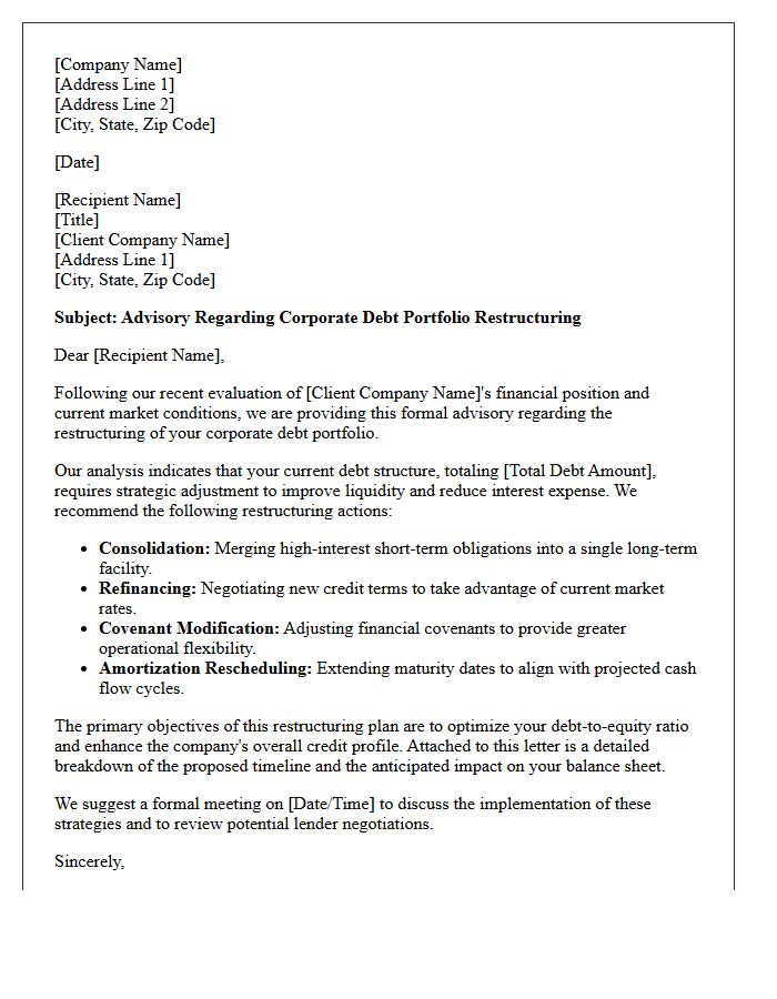 Corporate Debt Portfolio Restructuring Advisory Letter
