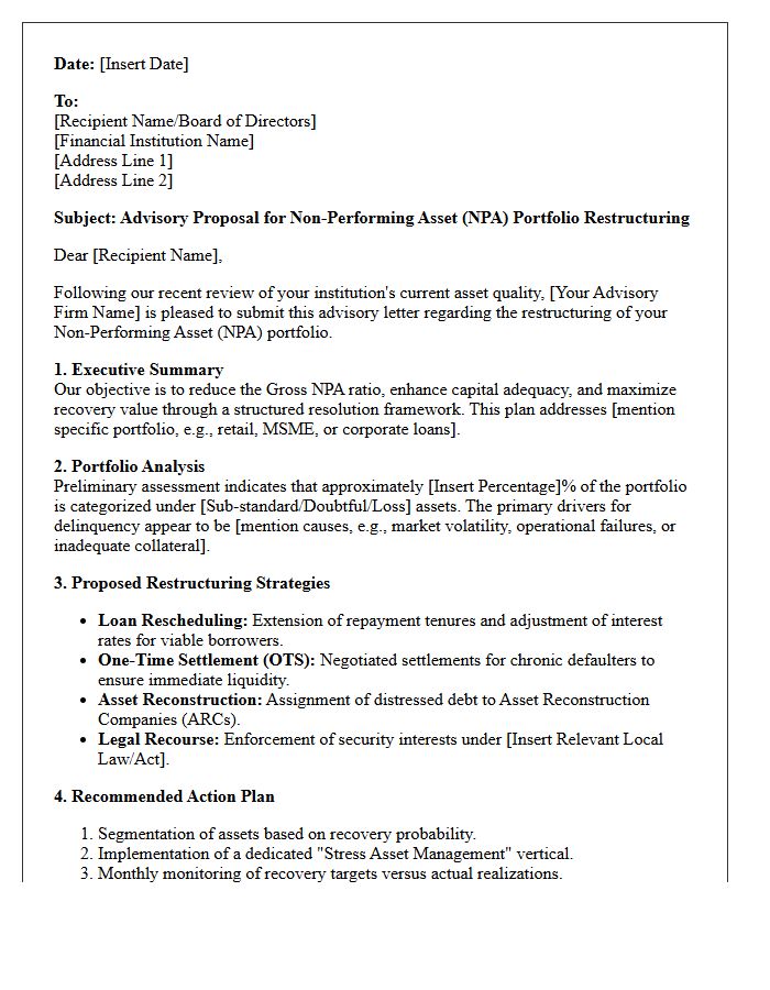 Non-Performing Asset Portfolio Restructuring Advisory Letter