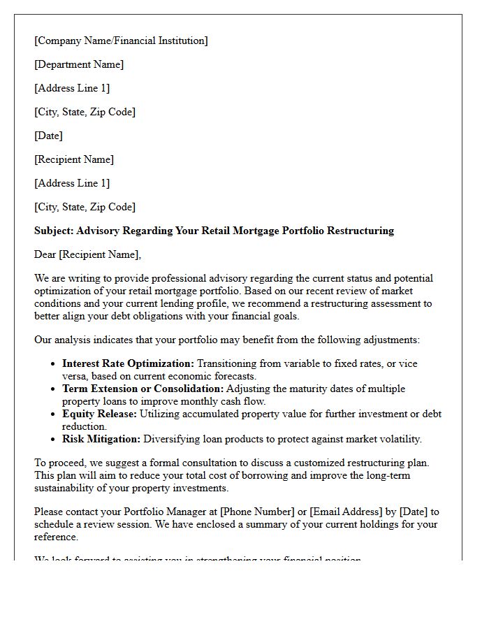 Retail Mortgage Portfolio Restructuring Advisory Letter