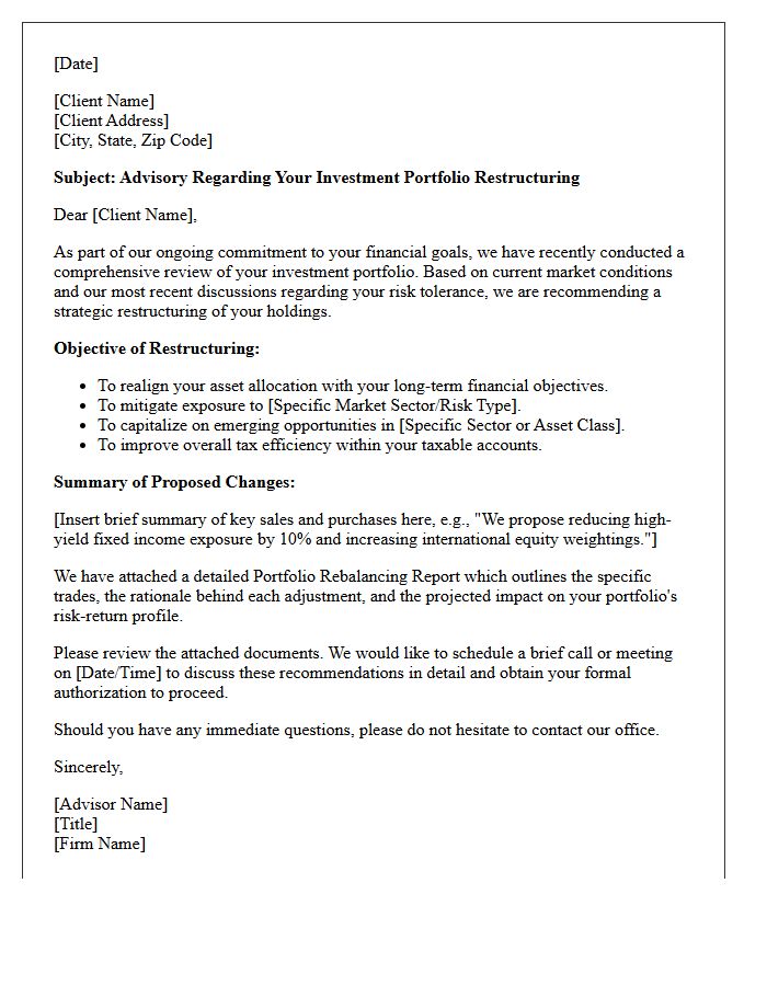 Wealth Management Portfolio Restructuring Advisory Letter