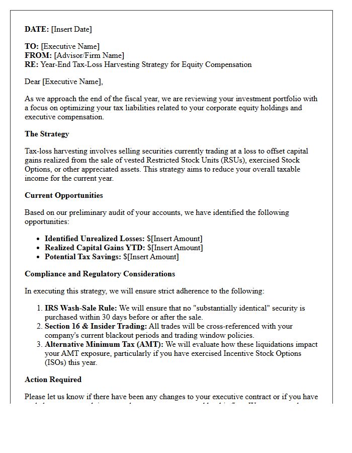 Corporate Executive Tax-Loss Harvesting Advisory Letter