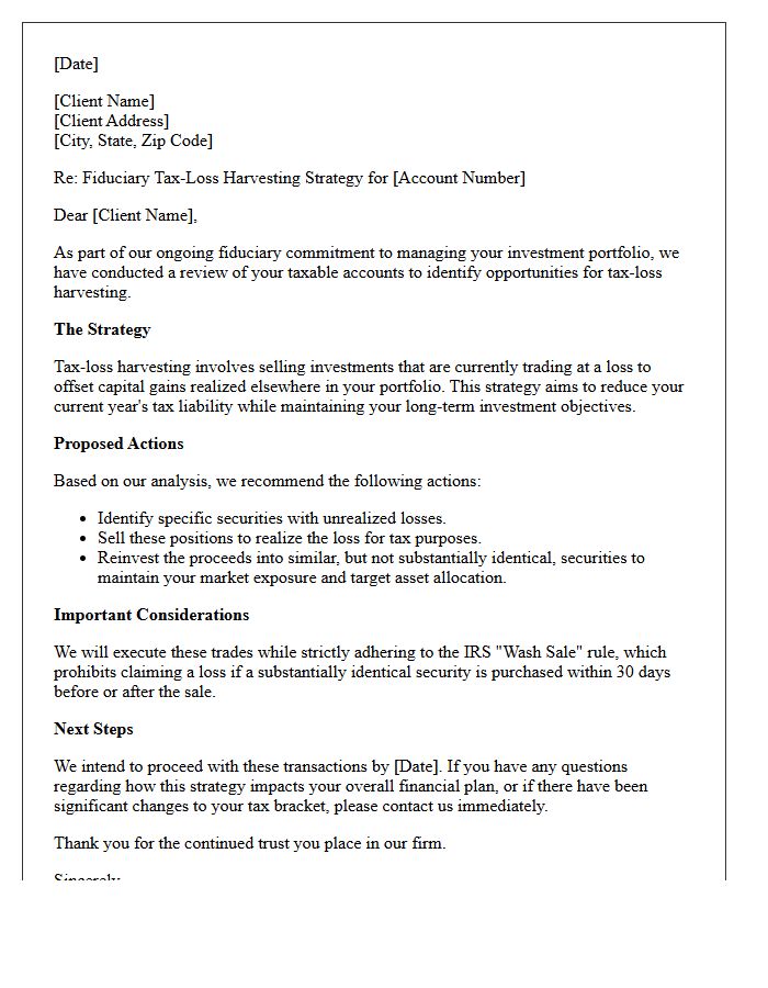 Fiduciary Trust Tax-Loss Harvesting Strategy Letter