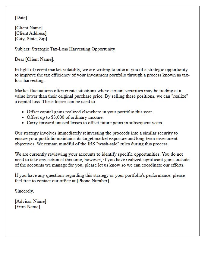 Market Volatility Tax-Loss Harvesting Opportunity Letter